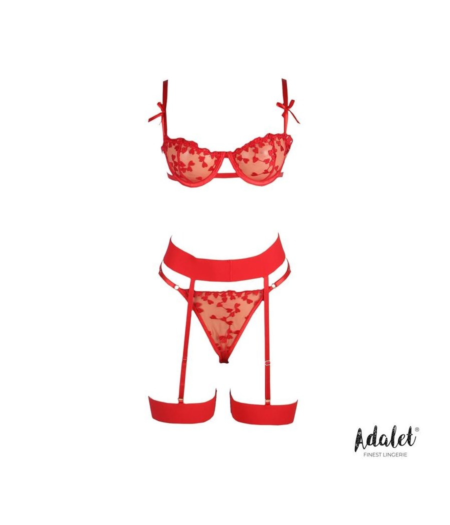 Yvonne Set soutien-gorge, Tanga et jarretelle avec coeurs rouge