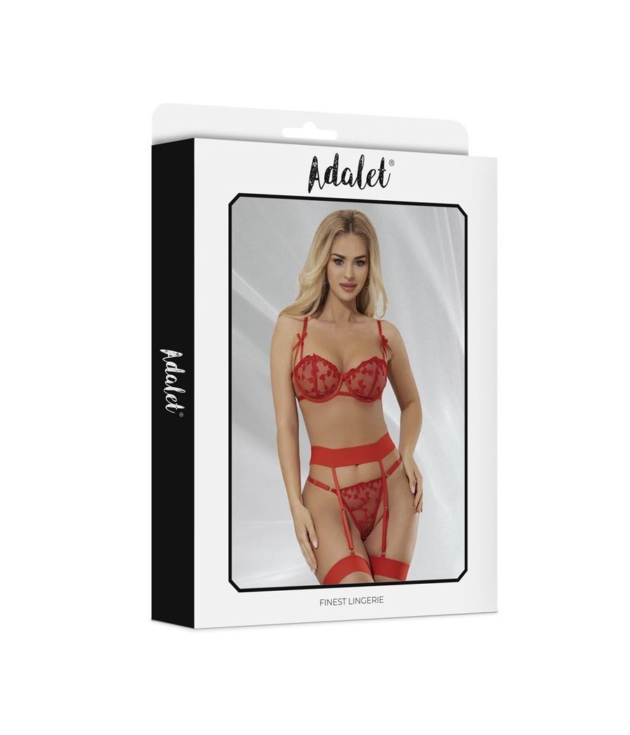 Yvonne Set soutien-gorge, Tanga et jarretelle avec coeurs rouge
