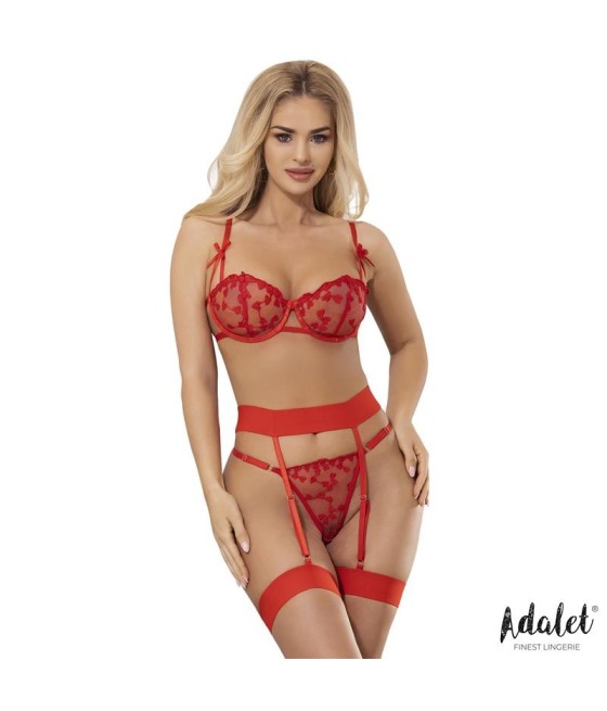 Yvonne Set soutien-gorge, Tanga et jarretelle avec coeurs rouge