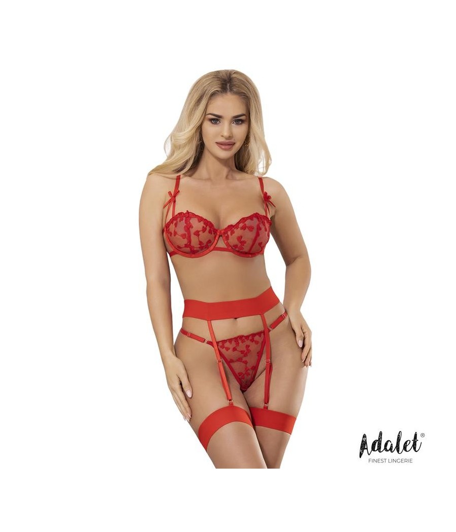 Yvonne Set soutien-gorge, Tanga et jarretelle avec coeurs rouge