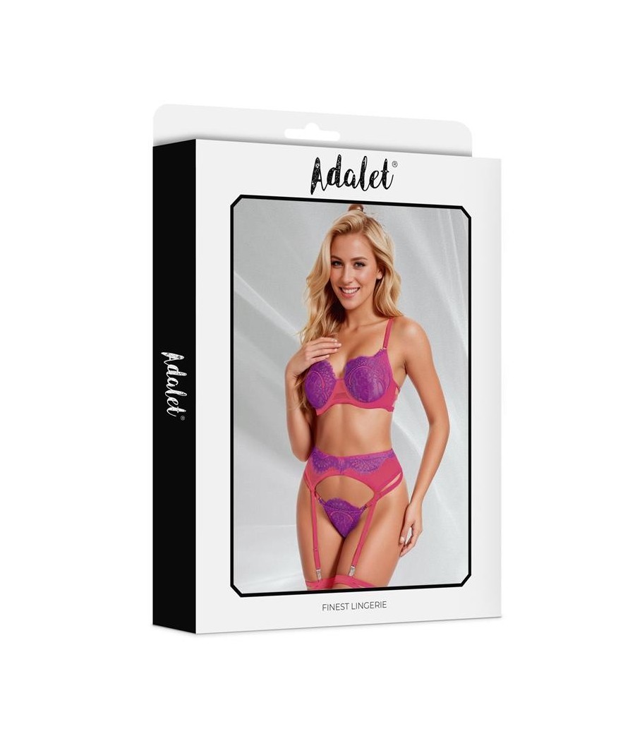 Stelle Set soutien-gorge, Tanga, jarretelle pourpre et rose