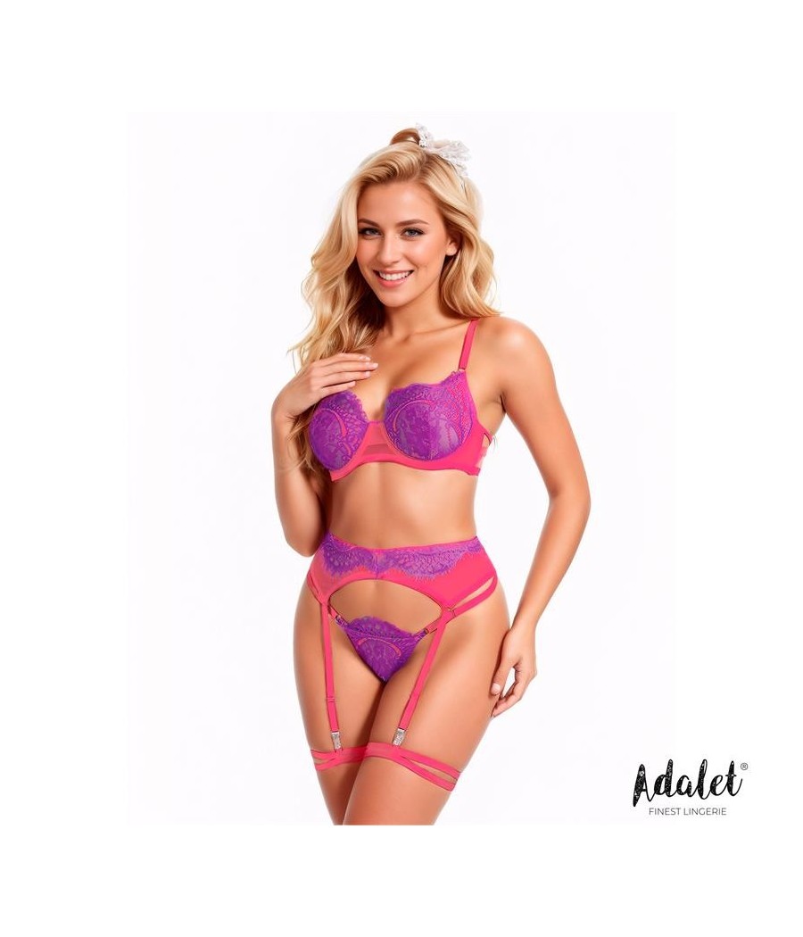 Stelle Set soutien-gorge, Tanga, jarretelle pourpre et rose