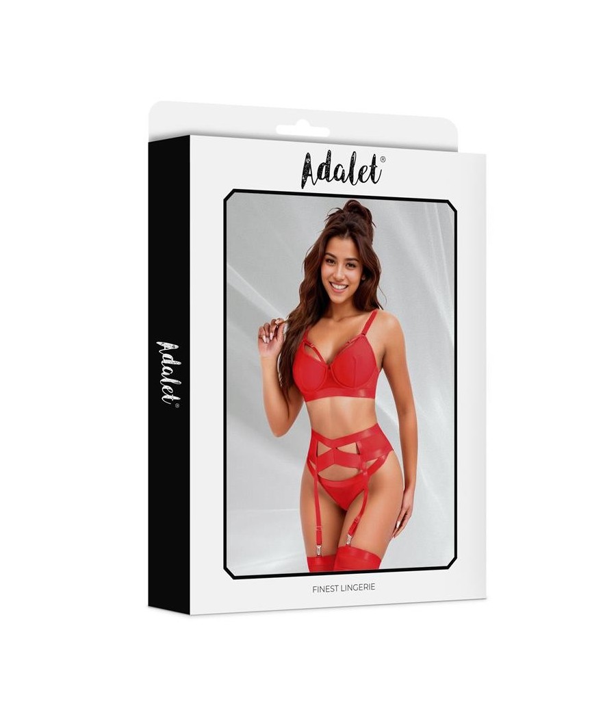 Ensemble Audrey soutien-gorge, string, porte-jarretelles rouge