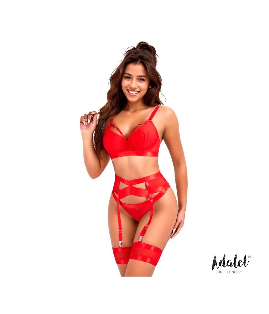 Ensemble Audrey soutien-gorge, string, porte-jarretelles rouge