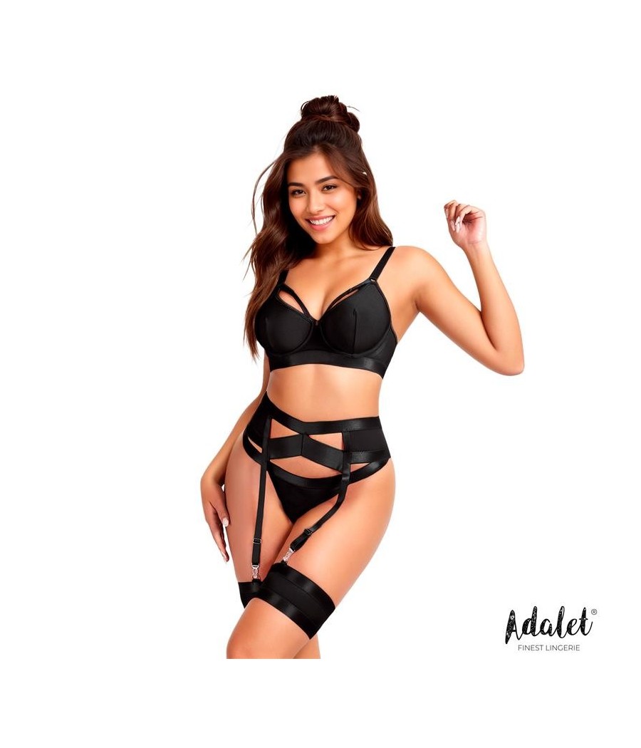 Ensemble Audrey soutien-gorge, string, porte-jarretelles noir