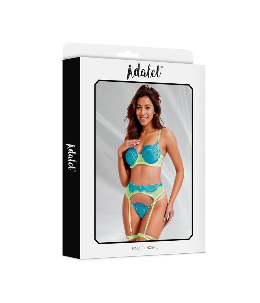 Harlow Set soutien-gorge, Tanga, jarretelle jaune et bleu