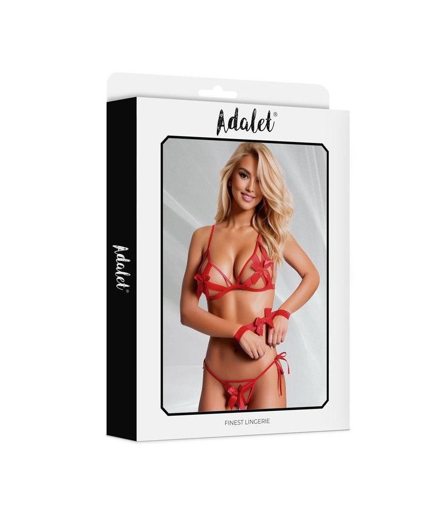 Ensemble Raven soutien-gorge, string et menottes rouge