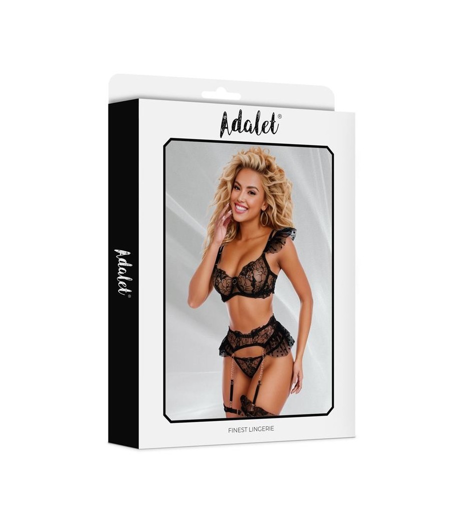 Ensemble Natalie lingerie dentelle sexy avec porte-jarretelles noir
