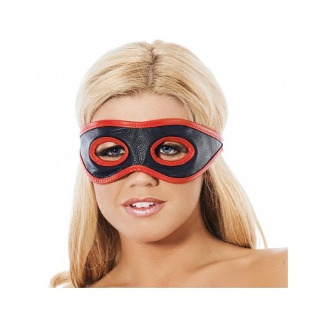 masque cuir avec ouvertures des yeux rouge et noir