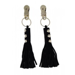 pinces à tétons cuir franges noir