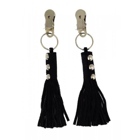 pinces à tétons cuir franges noir