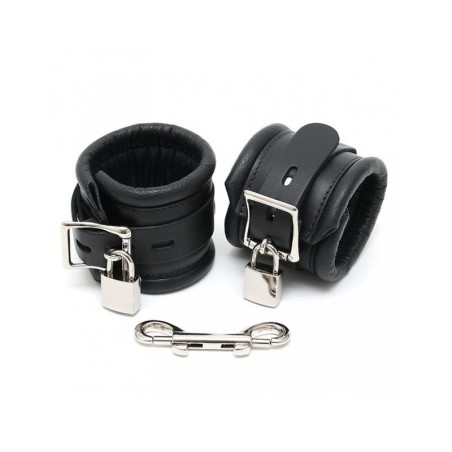 menottes de pieds cuir noir avec cadenas 7cm