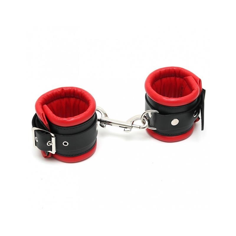 menottes cuir noir et rouge 7 cm