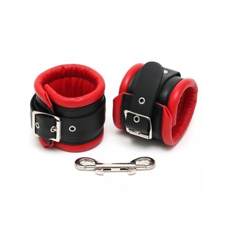 menottes chevilles cuir noir et rouge 7cm