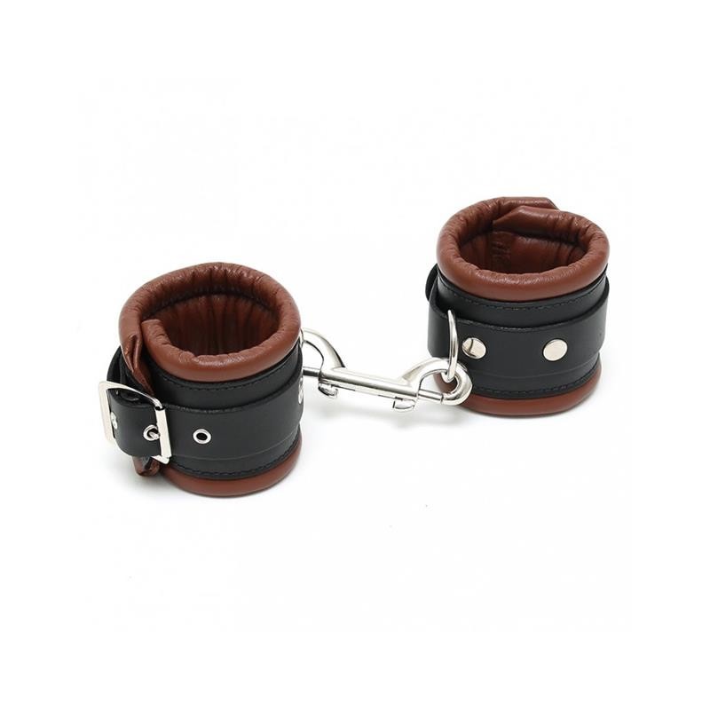 menottes cuir noir et Marron 7cm