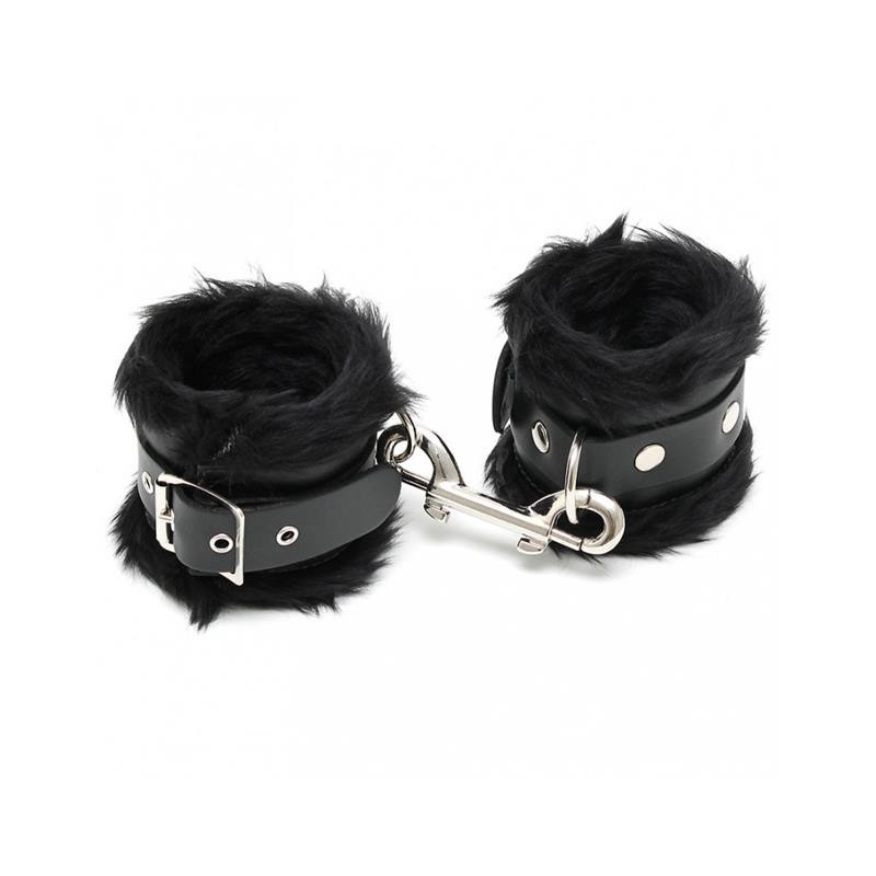menottes cuir avec franges noir 7cm