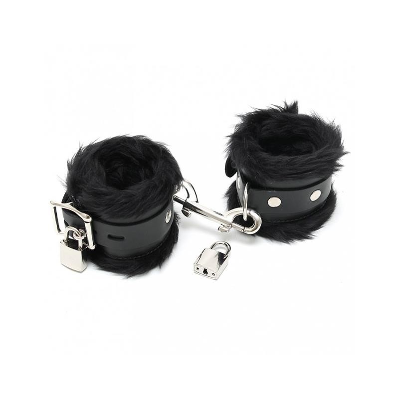menottes cuir et franges noir 7cm cadenass