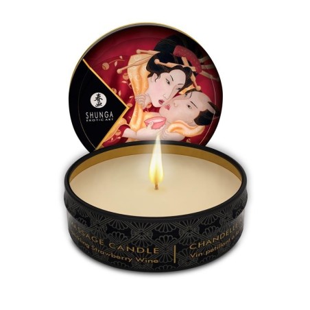 Shunga Mini bougie de massage Vin en fraise
