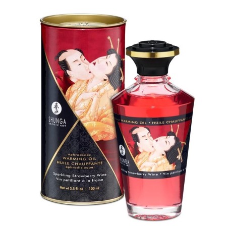 Shunga huile de massage effet chaud Aromvin mousseux en fraise