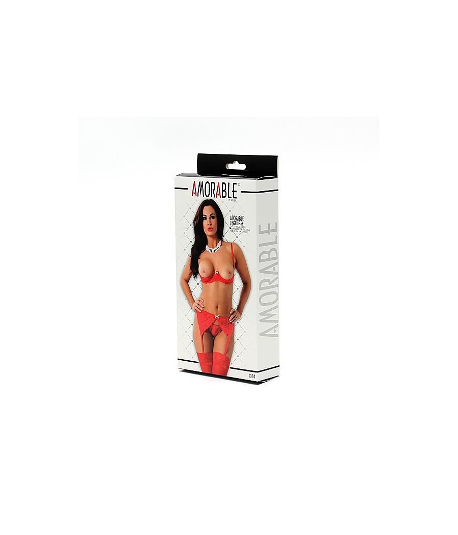 Ensemble Amorable 5 pieces avec soutien-gorge ouvert couleur rouge